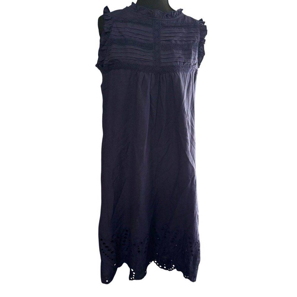Jennifer&Grace Navy‎ Eyelet Dress Cottagecore Prairie Romantic Cotton Midi Small